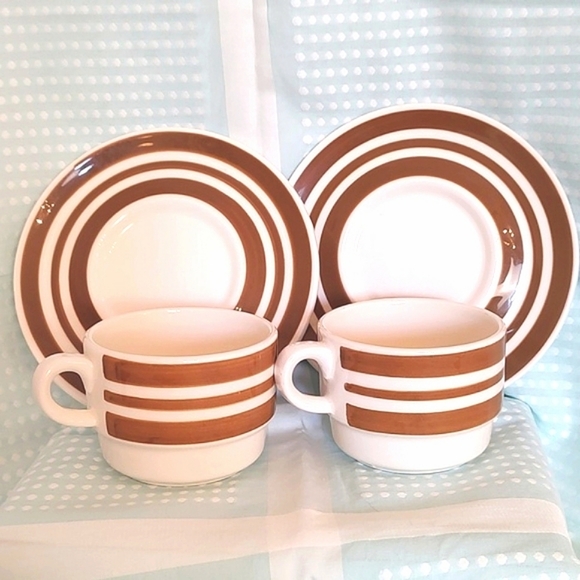 Ironstone 2 Cappuccino/Coffee Cup & Saucer Made in Italy - Picture 3 of 9